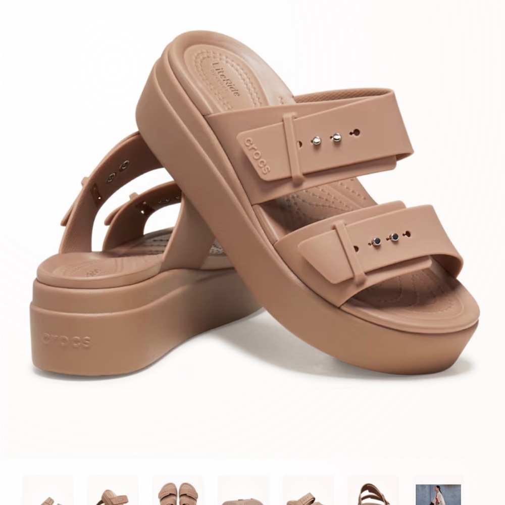 Crocs Beige Platform Slides